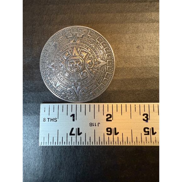 Sterling Silver Aztec Sun Calendar Mexico 2" Pendant Brooch Pin 925 - Picture 8 of 10
